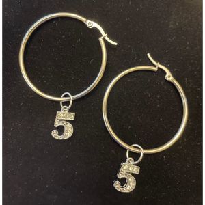 Silver Hoop Earrings with Rhinestone Crystal 5 Charms